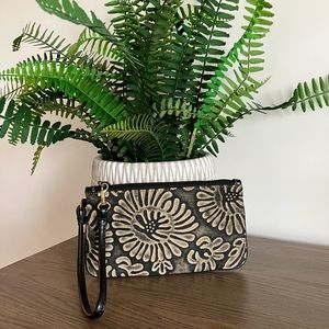 Nine West Wristlet | Distressed Black & Tan | Denim cardholder | w/Key Ring